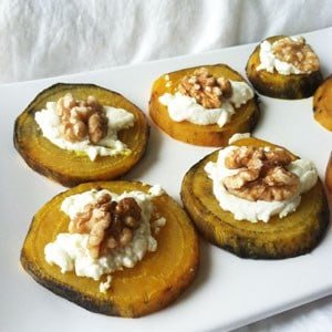 Golden Beet Slices with Goat Cheese and Walnuts