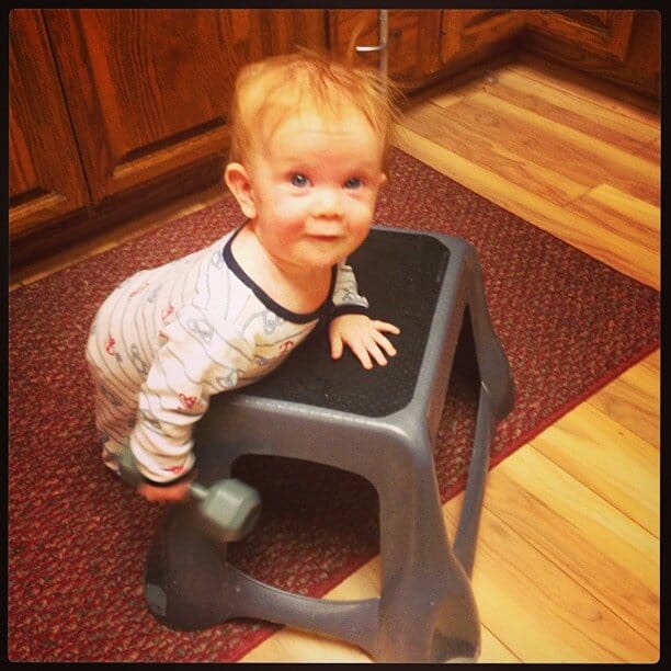 Baby Bookieboo lifting weights