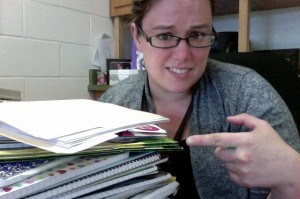 My stack of grading that I mentioned in my Vlog