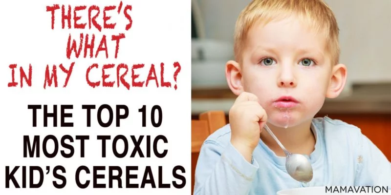 photo of boy and the words Top 10 Most Toxic Kid's Cereals