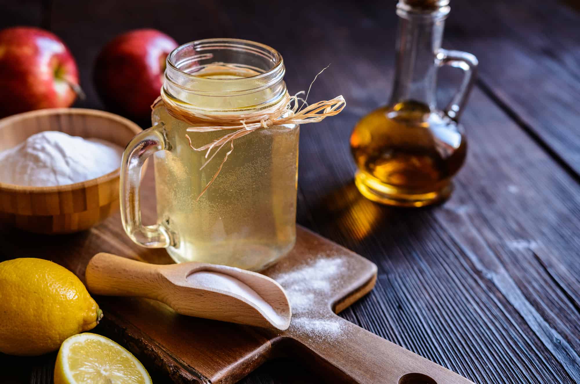 Detox drink made of water, apple cider vinegar, lemon juice and baking soda