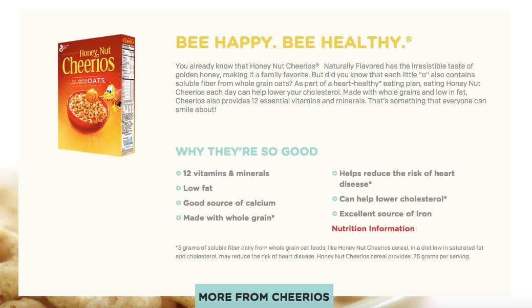 Screenshot from Cheerios.com