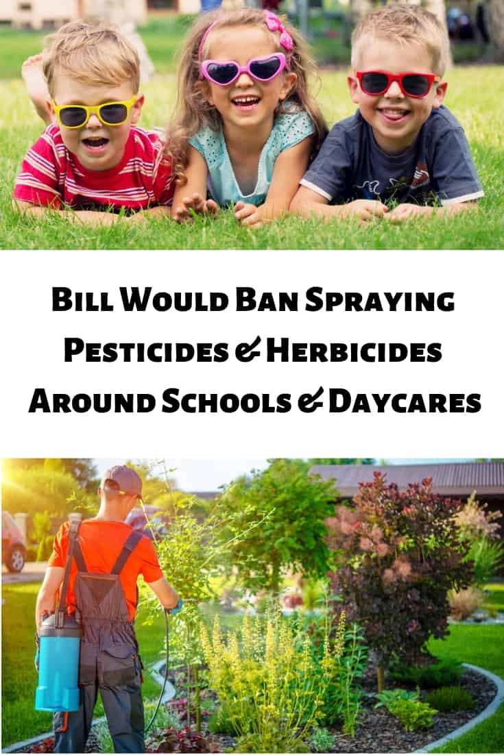 Bill would ban spraying pesticides around schools and daycares. Learn more on Mamavation.com