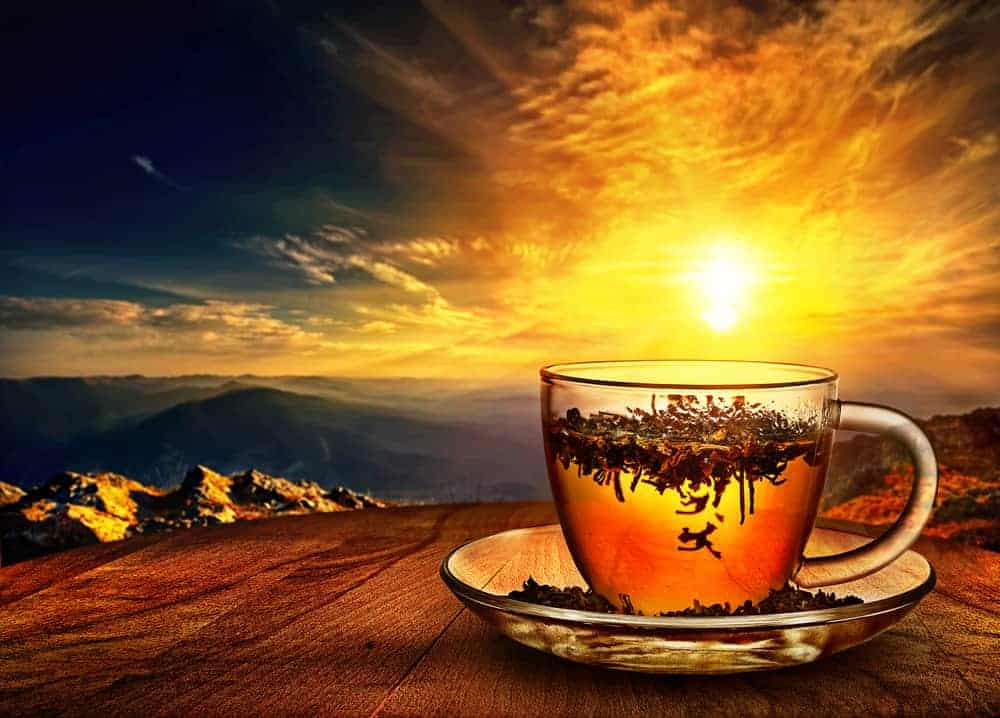 cup of tea at sunset