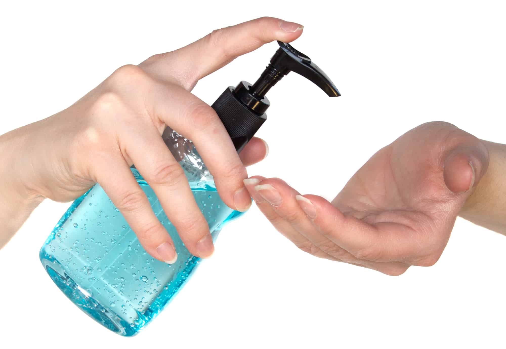 Lady applying a moisturizing hand sanitizer to dry hands