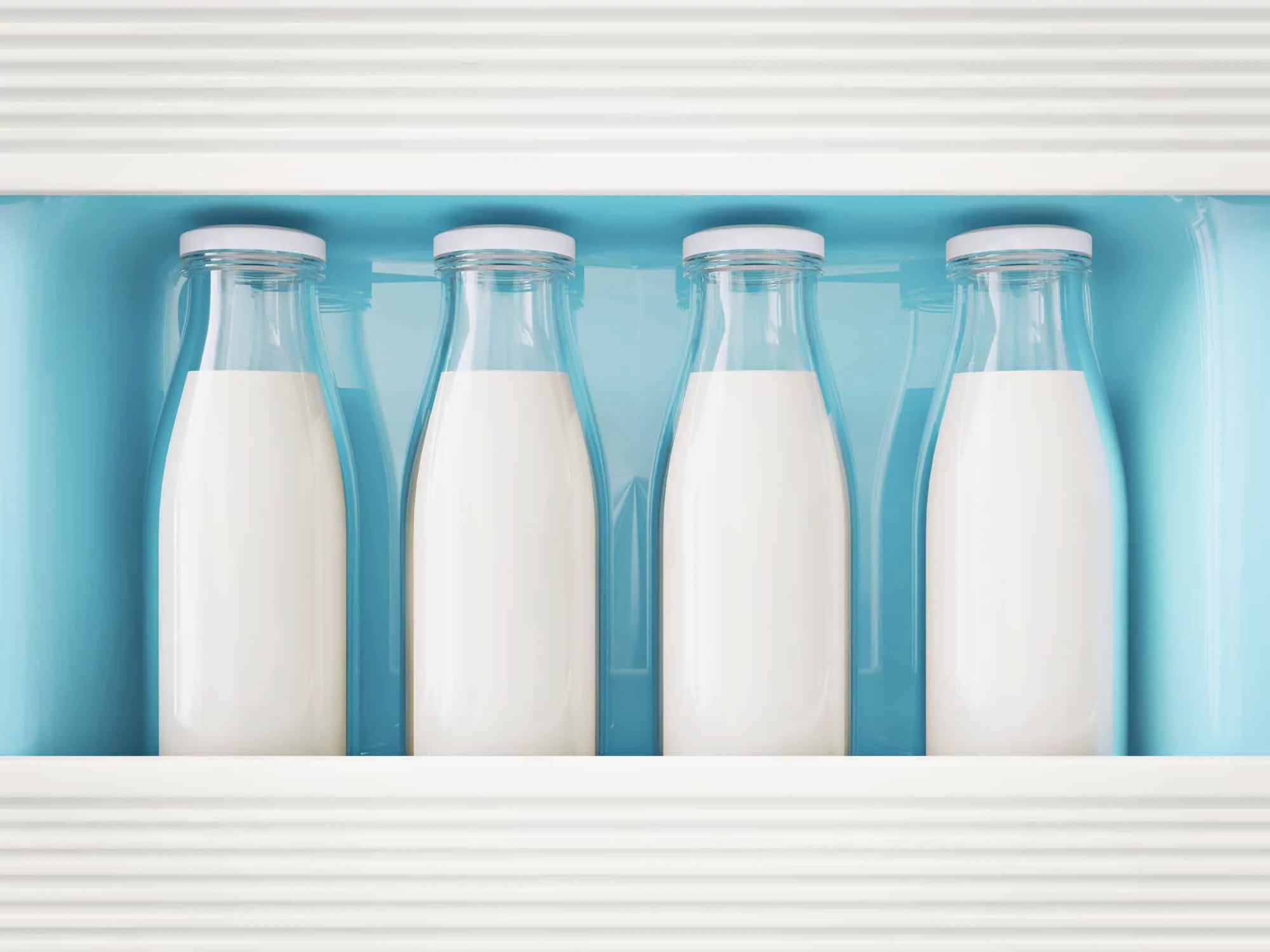 milk in glass bottle stay in a refrigerator