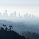 Downtown Los Angeles with misty morning smoggy fog