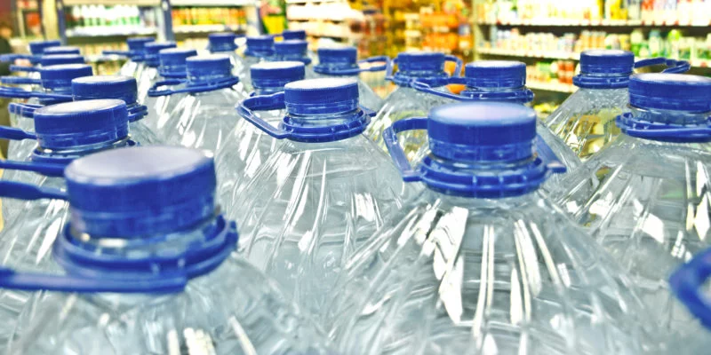 row of potable bottled water