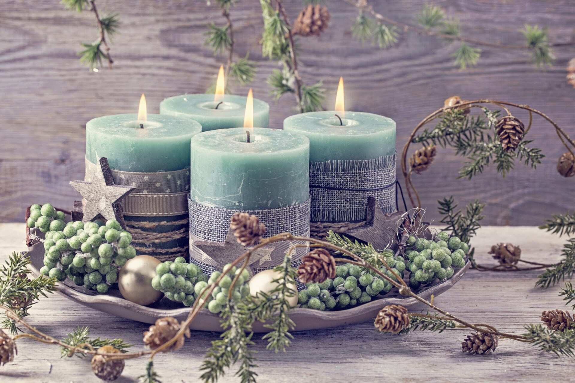 Four green christmas candles for advent