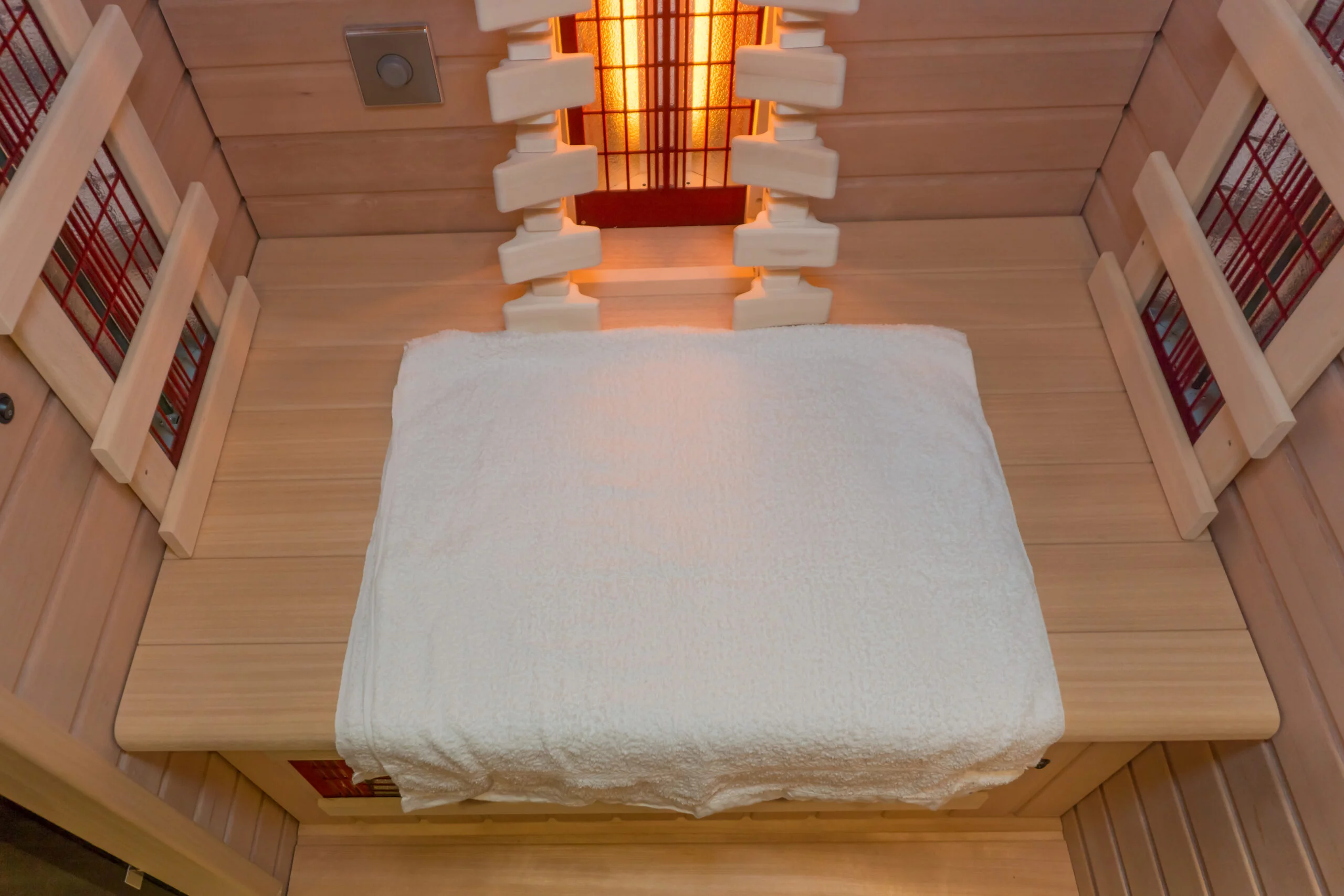 The inside of an infrared sauna