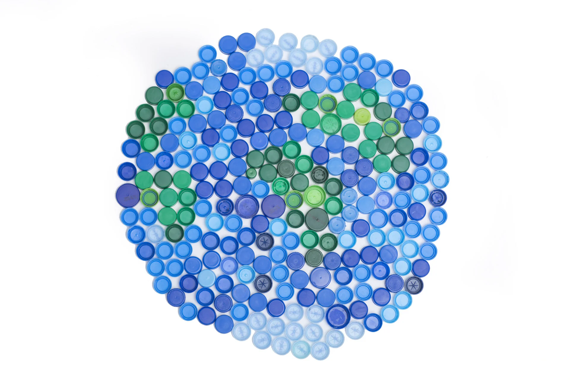 Bottle caps in a circle like the globe