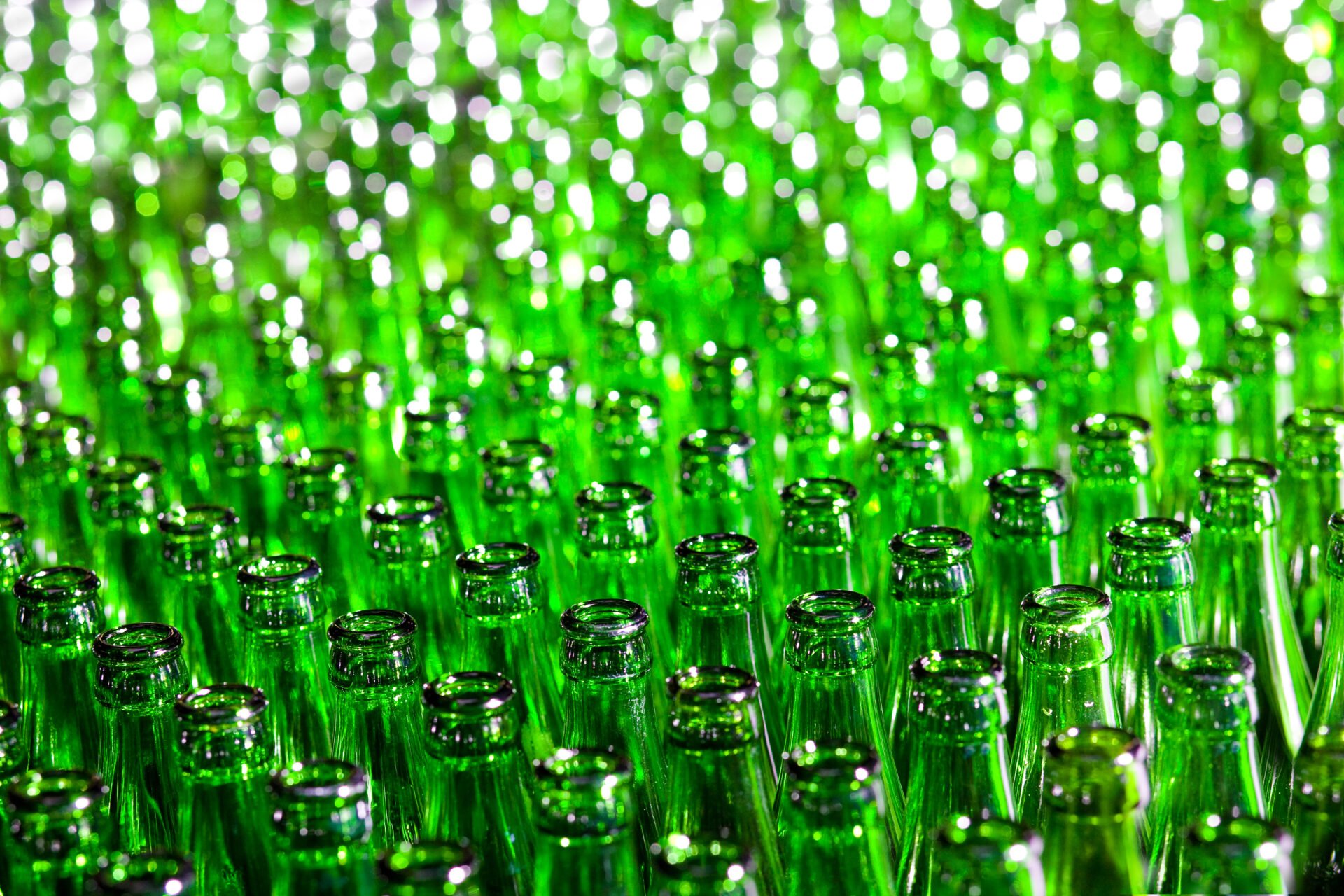 Bunch of green glass bottles