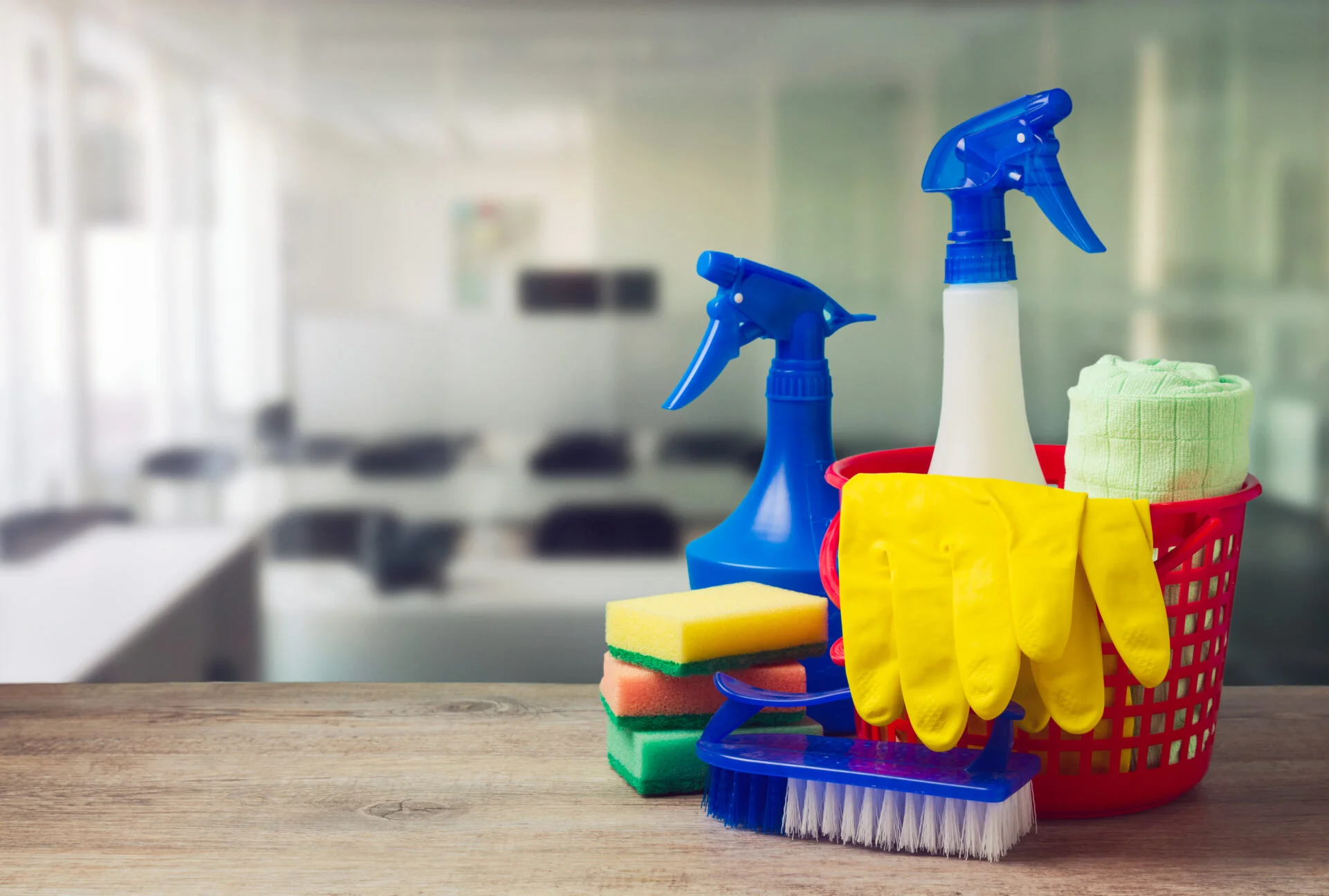 cleaning the office with non-toxic cleaning supplies