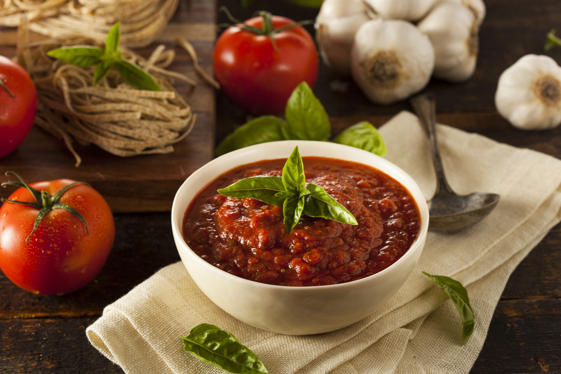 Homemade Red Italian Marinara Sauce with Basil and Garlic