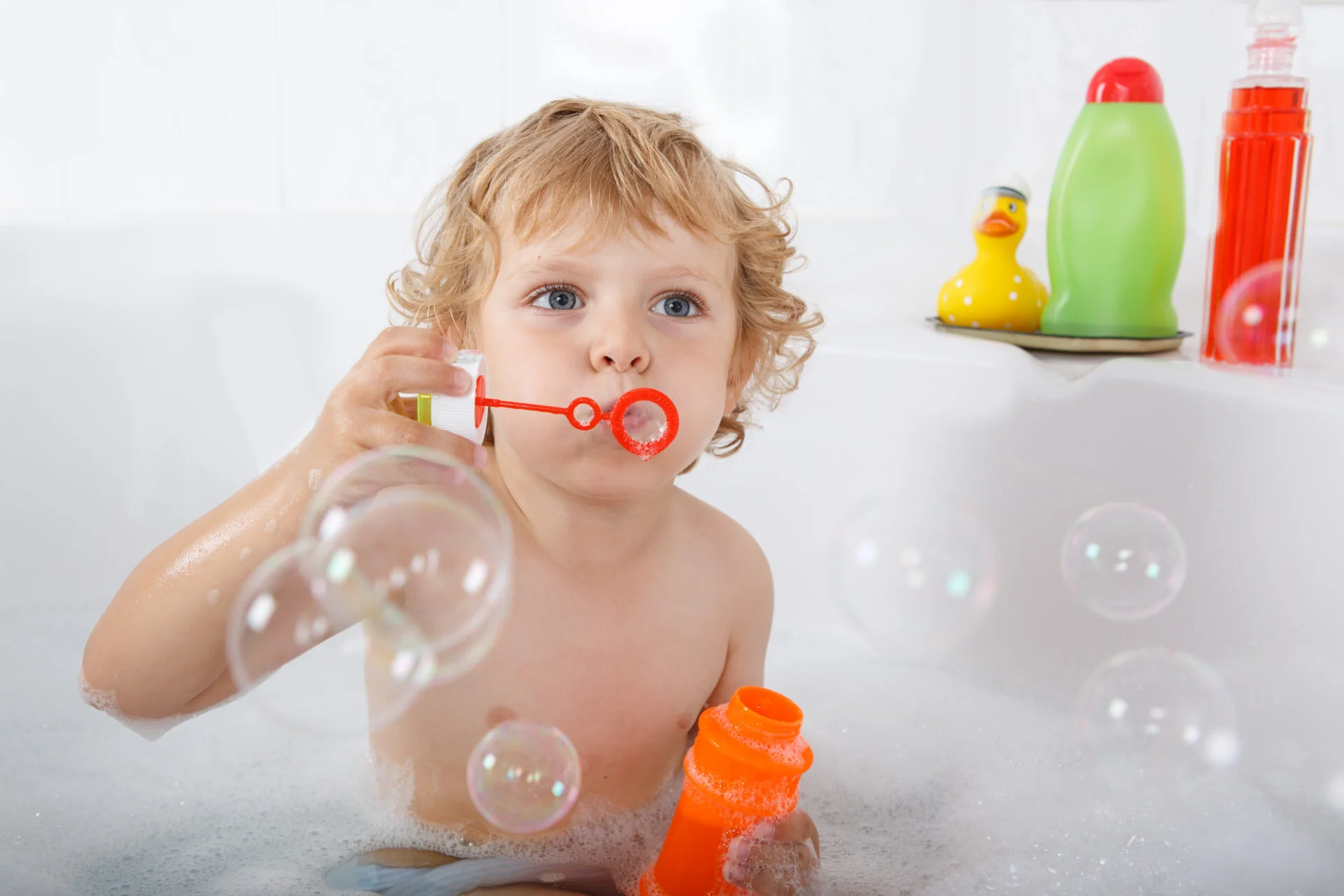 Kids Taking Bubble Bath Child Bathing Bathtub Little Girl Playing