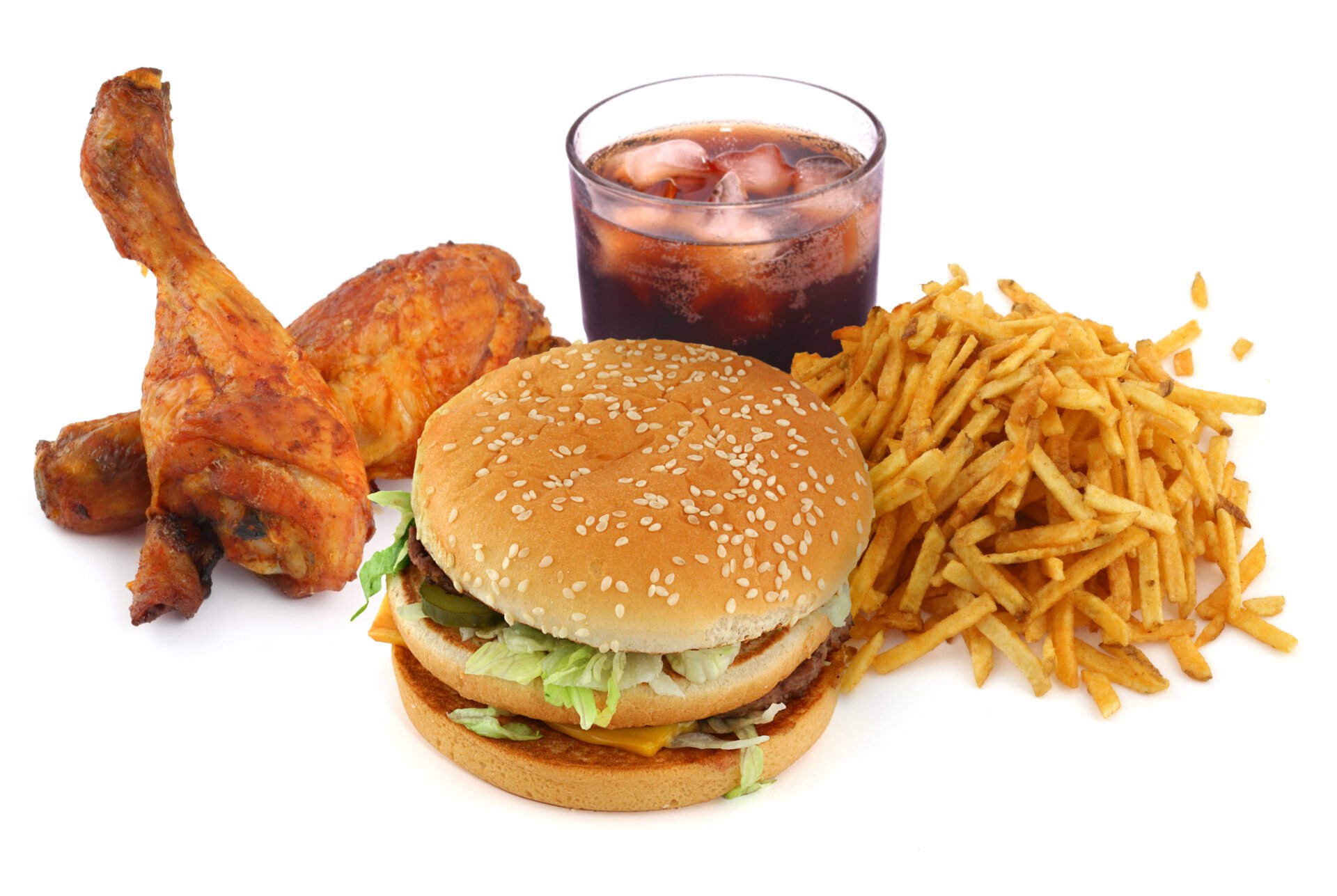 Burger, fries, coke, and buffalo wings without PFAS