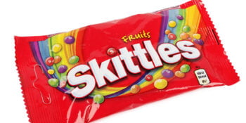 closeup of skittles candy