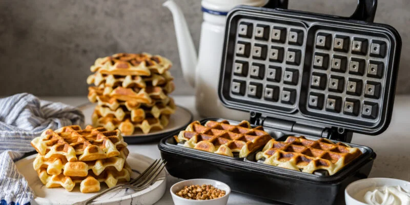 Waffles Being Baked in a non-toxic Waffle Maker