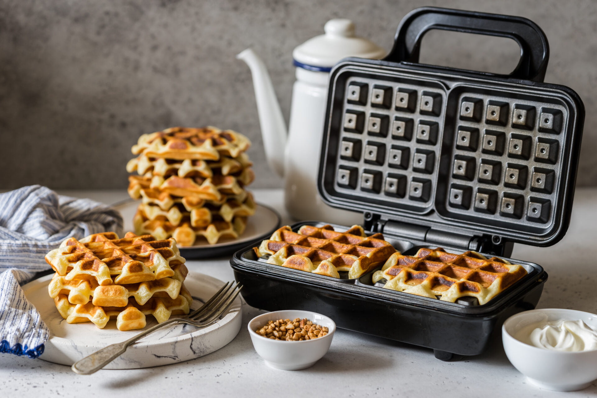 Waffles Being Baked in a non-toxic Waffle Maker