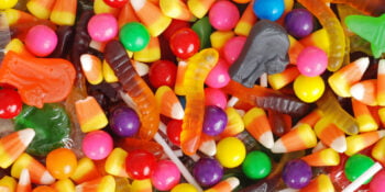 candy dumped in a bag from Halloween