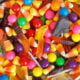 candy dumped in a bag from Halloween
