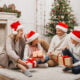 Family gathered around the Christmas tree opening up non-toxic holiday gifts