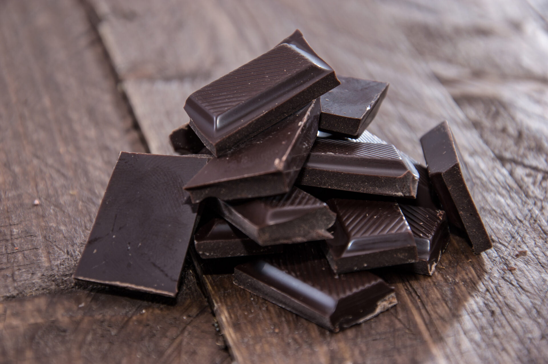 Heap of non-toxic Chocolate on wooden background