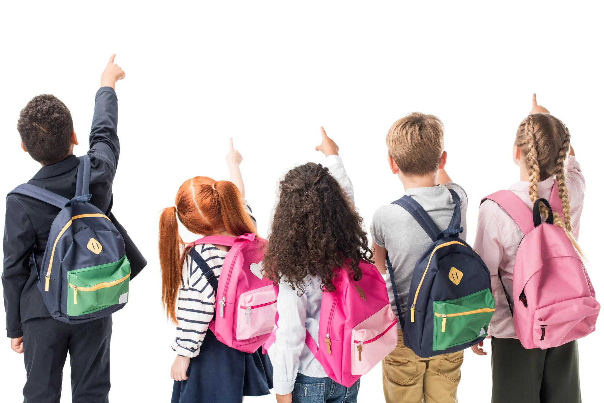 Children pointing to a while board 