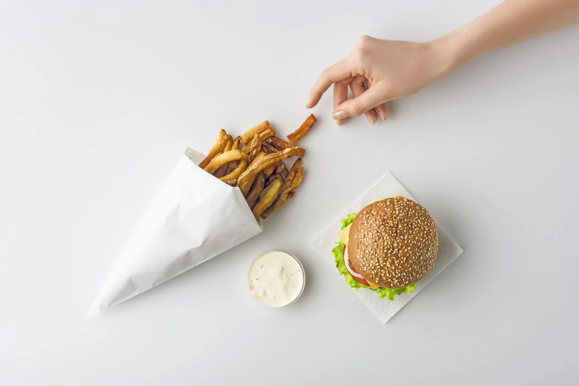 Fast Food burger and fries with PFAS in the food packaging