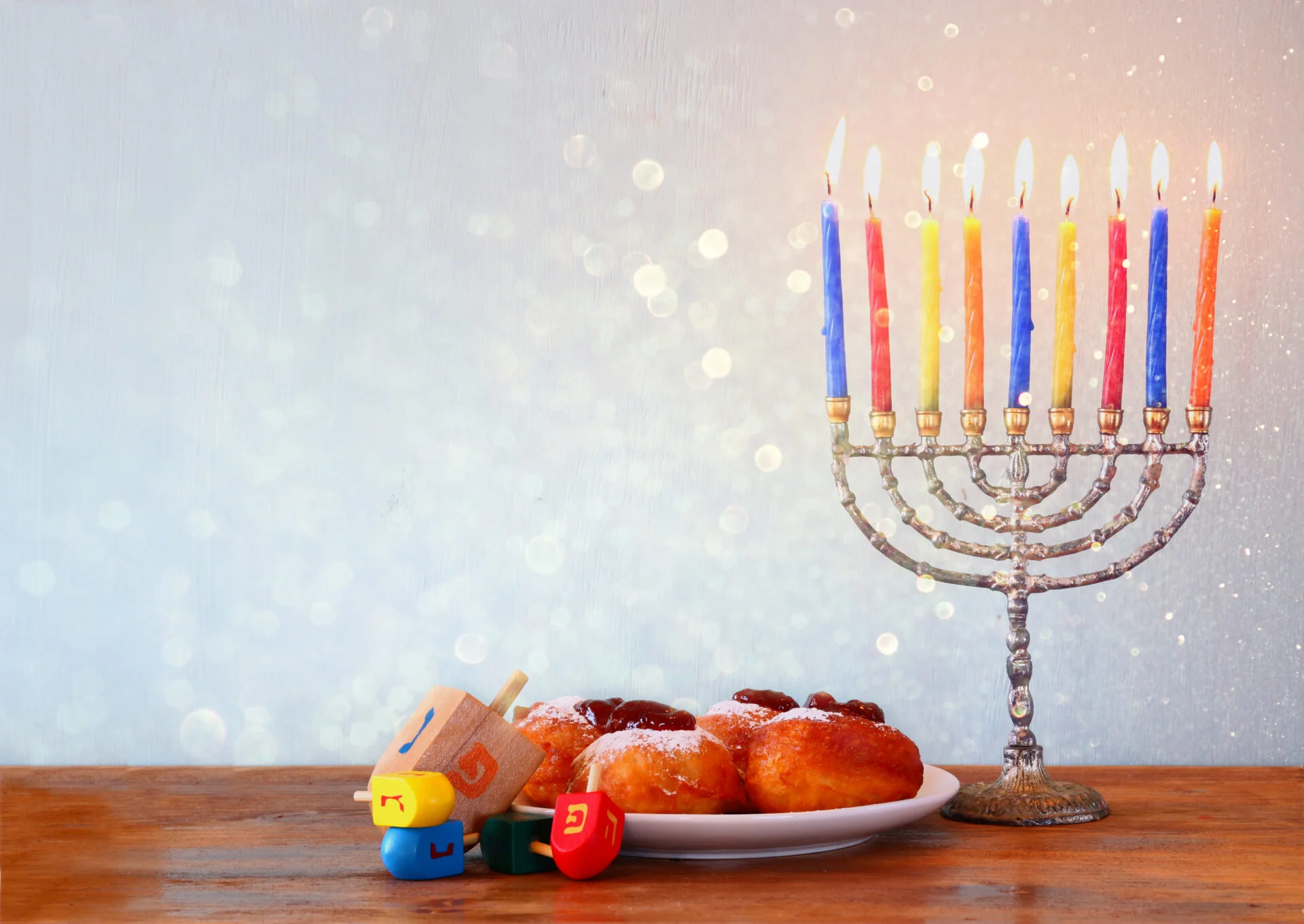Hanukkah menorah and donuts for 2023 