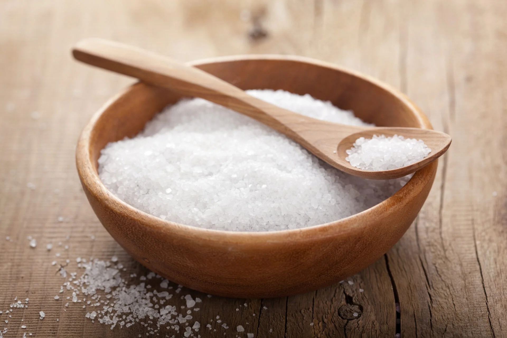 Sea Salt with heavy metals in a wooden bowl