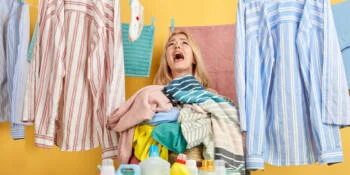 crying blonde woman who just found out her favorite laundry detergent sheets contain PFAS "forever chemicals"