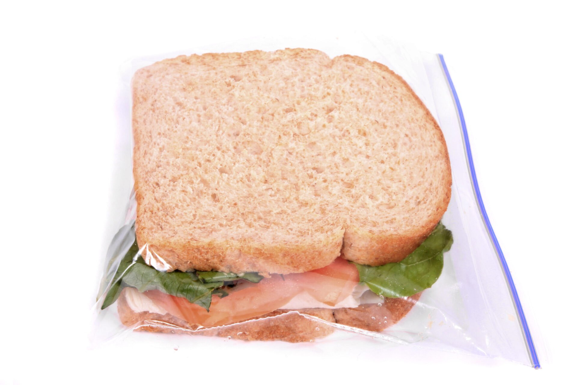Plastic sandwich bag with indications of PFAS "forever chemicals" 