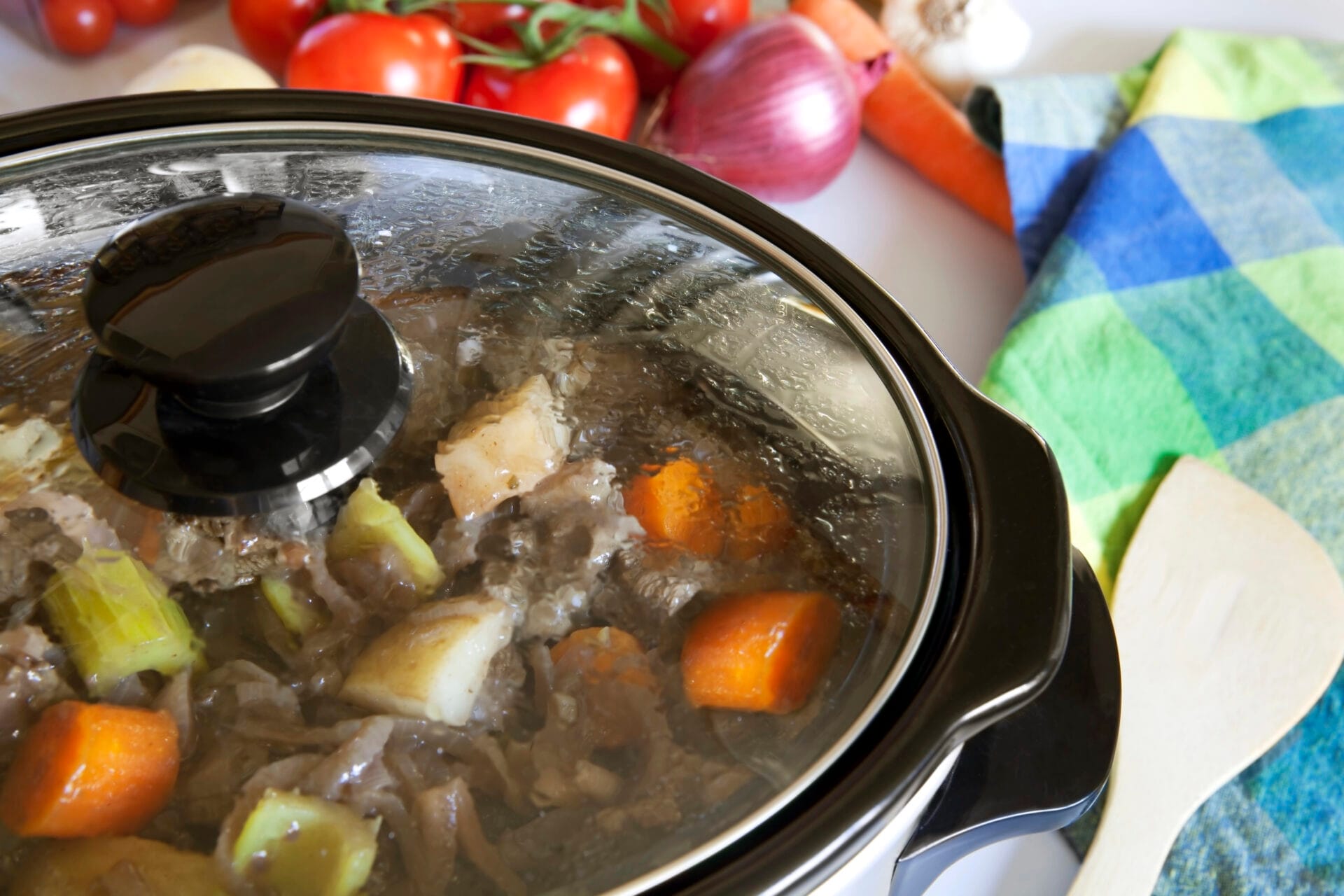 Slow cooker on a picnic table