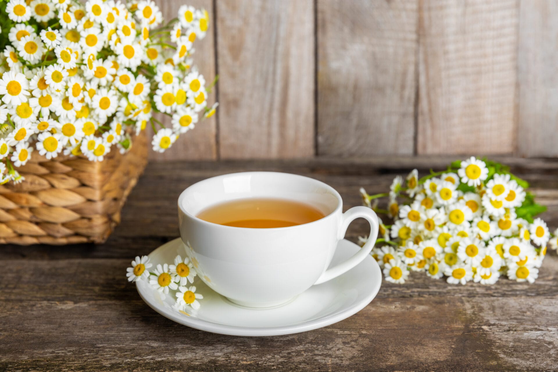 Chamomile Teas Tested for PFAS against a wooden fence